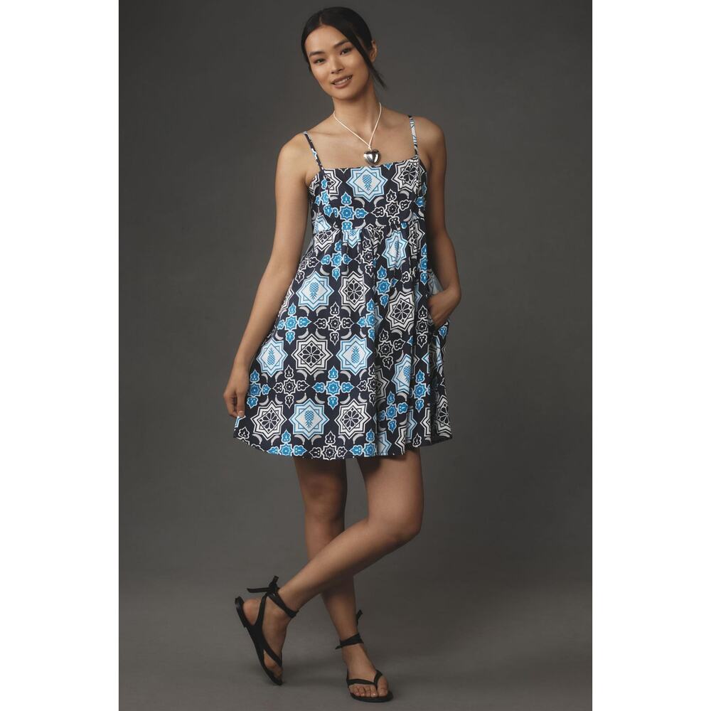 New Anthropologie Hutch Bandeau Romper $160 LARGE Blue Pineapple Smocked